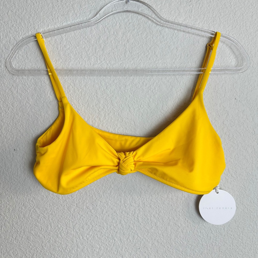 Tori Praver Davina Bikini Top Sun Yellow Knotted Scoop Neck NWT Large $99